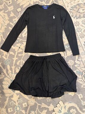 Polo by Ralph Lauren Black Long Sleeve Top and Black Skort Set